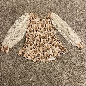 Lace Sleeve Tree Print Bodysuit